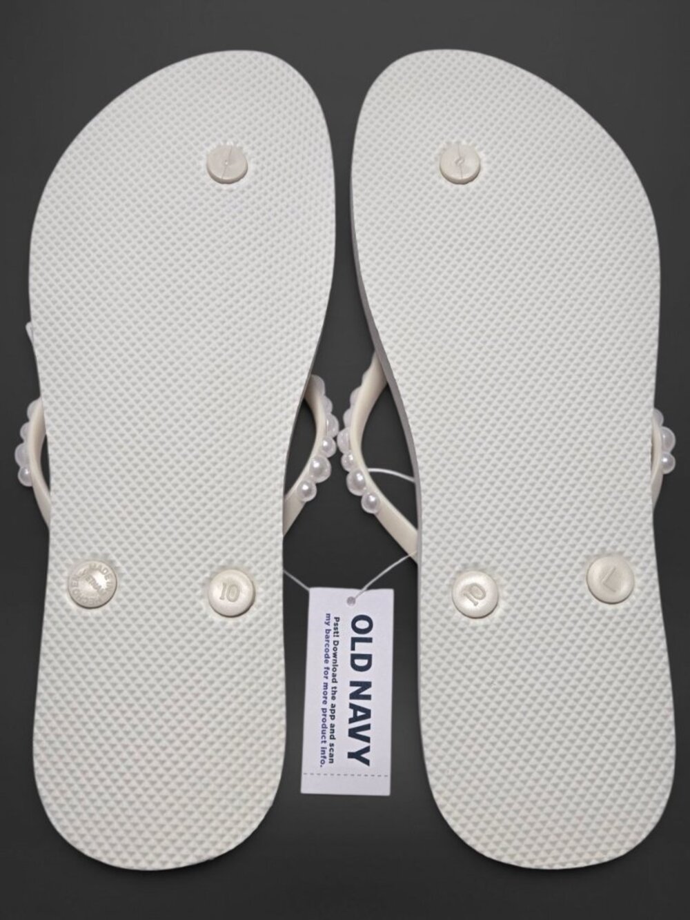 Custom Pearl Embellished White Flip Flop Sandals (US Womens 10) - Picture 4 of 4
